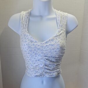 Hollister White and Blue Floral Tank Top